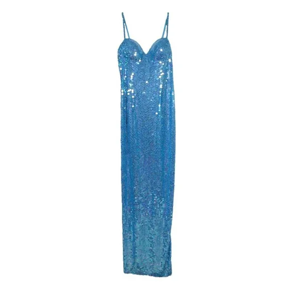 adrianna papell blue sequin dress Sequin Embroidered Gown In Black Blue